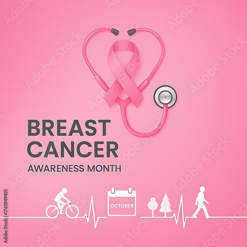 Pink stethoscope forming heart shape for breast cancer awareness month