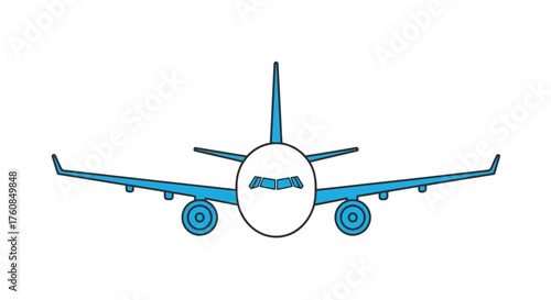 Simple cartoon illustration of a blue airplane viewed from directly above