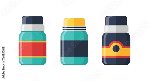 Three colorful spray paint cans in a flat modern illustration style