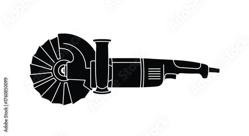 Simple black and white silhouette of an angle grinder tool illustration