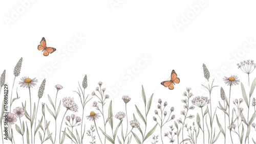 Watercolor Wildflower Meadow with Butterflies for Serene Designs
