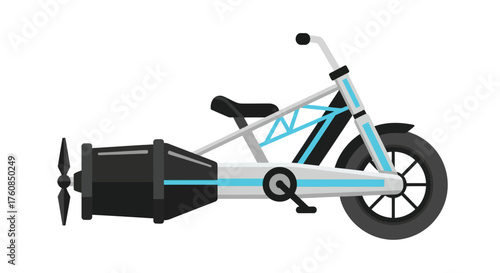 Stylized illustration of a unique tricycle design with a dark cargo box