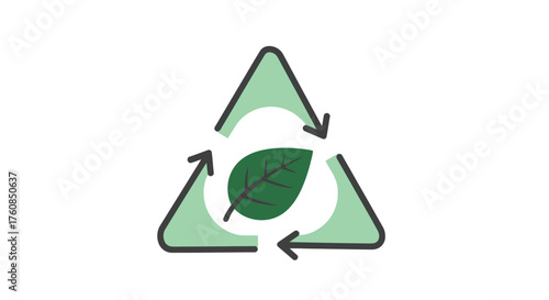 Green recycling symbol featuring a leaf within the chasing arrows icon