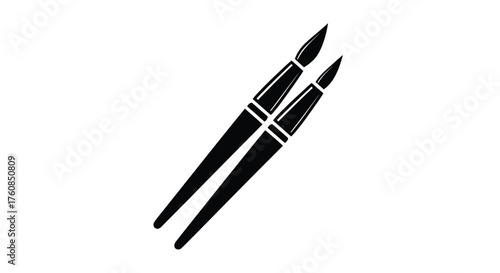 Two crossed paint brushes illustration simple black and white artwork design