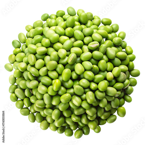 A large perfectly round mound of fresh vibrant green edamame beans isolated on transparent background