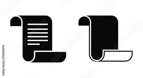 Two stylized black scroll icons representing documents or historical papers