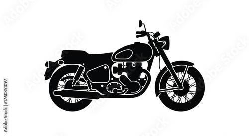 A silhouette of a classic vintage motorcycle in black and white