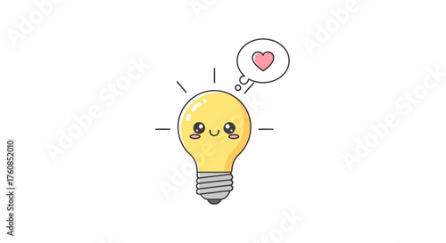 A charming lightbulb character radiating affection and creative inspiration on a blank canvas