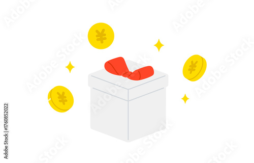 円マークコインとななめのプレゼントボックス【ベクターイラスト素材】