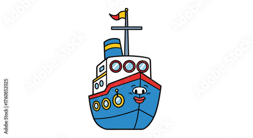 A delightful cartoon steamboat with a whimsical personality cruising on a sea of joy