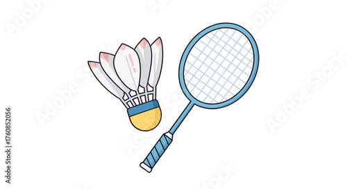 A playful illustration of a badminton racket and shuttlecock conveying recreation excitement