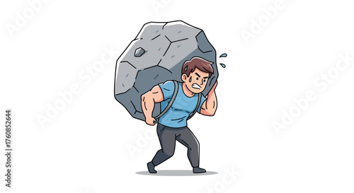 Cartoon character enduring a heavy burden, symbolizing perseverance and obstacles