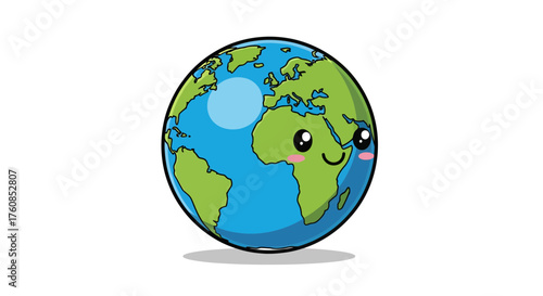 Cartoon Earth globe character with happy expression advocating global awareness