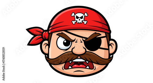 Cartoon pirate character head with red bandana and skull for children's design