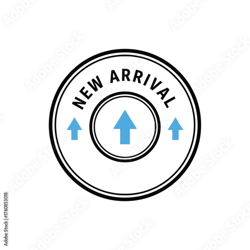 Circular NEWARIVAL Stamp with Upward Arrows and Border new arrival