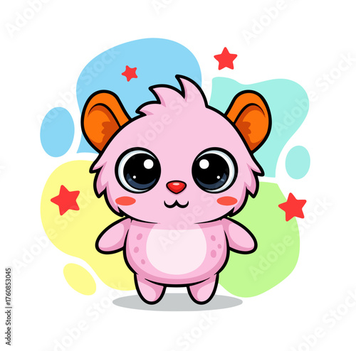 Cute Cartoon T-Shirt Vector Design – Adorable Quirky Character with Big Eyes, Playful Background Shapes, Fun and Friendly Style