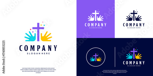 colorful cross logo, prayer and hope, digital services, graphic design template.