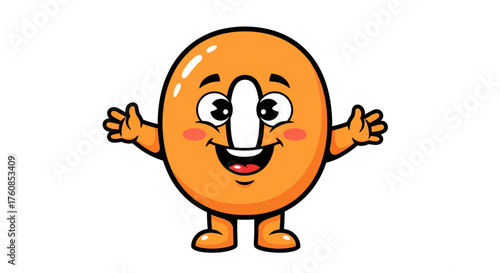 Cheerful orange emoticon with open arms welcomes and invites everyone, creating a joyful atmosphere