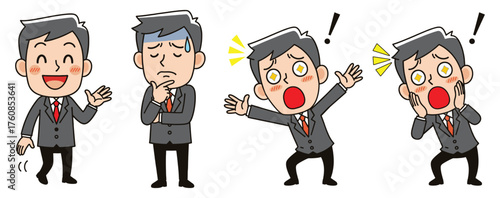 businessman cartoon character with various emoticon