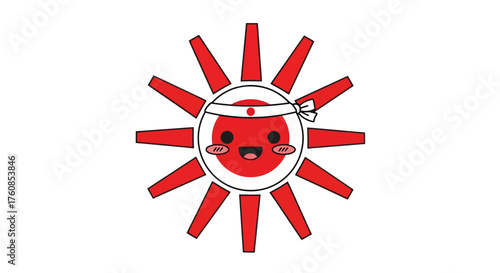 Cute cartoon sun with japanese rising sun flag concept and kawaii style illustration
