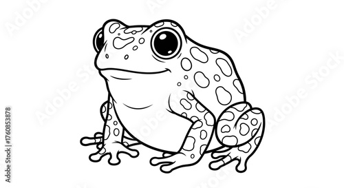 Delightful amphibian illustration featuring a cheerful spotted frog in black and white art design