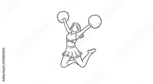 Dynamic cheerleader illustration jumping with pom-poms radiating energy and enthusiasm