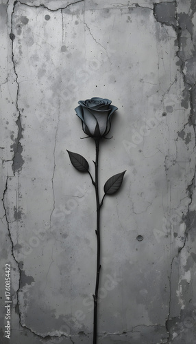 Minimalist rose line art silhouette set against weathered concrete textured background