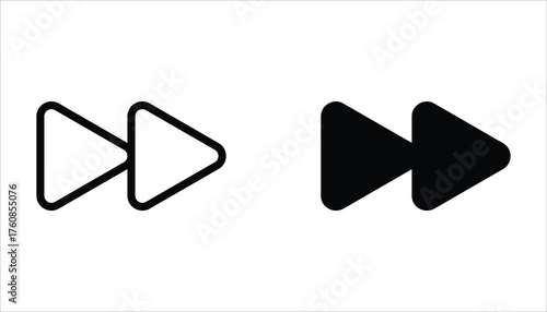 Double arrow glyph icon set. Forward button symbol. Navigation pointer, indicator. Vector illustration isolated on white background.