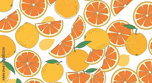 An assortment of whole and sliced citrus fruits creating a vibrant pattern.