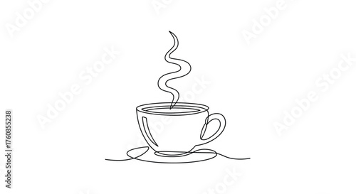 A simple line drawing of a cup of steaming hot coffee on a saucer.