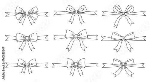 Decorative bows and ribbons with dashed borders for crafting and design.