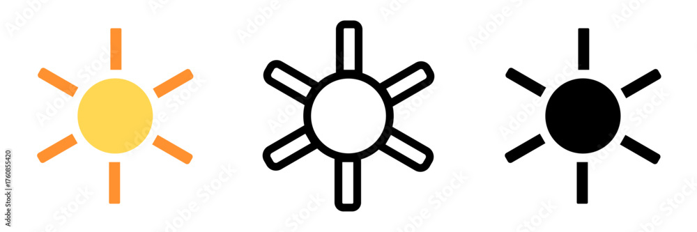 Fototapeta premium Sun Icon Set Flat and Outline 