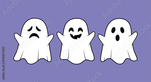 Three cartoon ghosts expressing different emotions. 