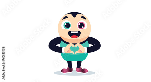 A cartoon character makes a heart shape with its hands.