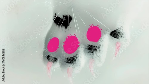 Through frosted glass, a cute cat face with a hazy texture, with two pink claws protruding from below, Generative AI Videos.
