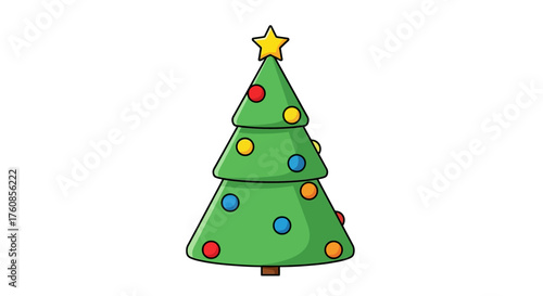 Cartoon Christmas Tree with Star and Colorful Ornaments Illustration 1.