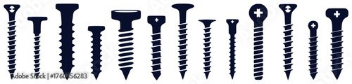 Collection of Silhouetted Screws of Various Sizes and Types
