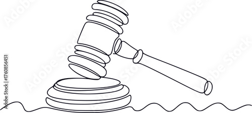 Minimalist Line Art of a Gavel on a Sounding Block