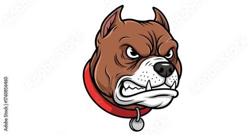 Intense cartoon portrait showcasing a ferocious dog breed with striking features and vivid coloring