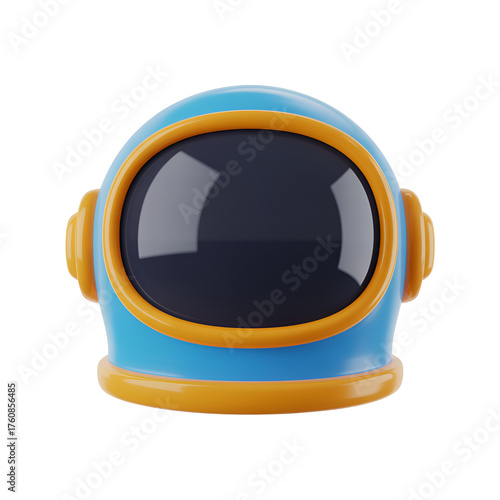3d icon of a blue and yellow astronaut helmet isolated on white background