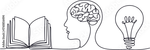 Open Book, Brain, and Lightbulb Symbolizing Knowledge, Thought, and Ideas