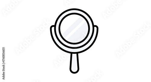 Isolated graphic representation of a circular vanity mirror with a handle design