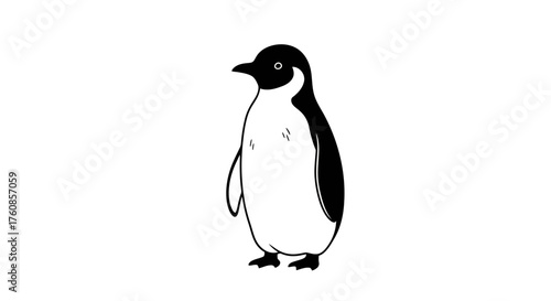Minimalist monochrome illustration of a penguin standing upright against plain background