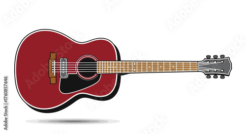 Stylized illustration of a classic acoustic guitar with a rich burgundy finish and contrasting