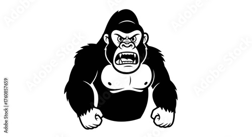 Stylized illustration of a formidable gorilla with an intense expression of anger