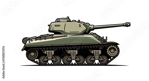 Stylized Illustration of a Military Tank Emphasizing Strength and Aggressive Design