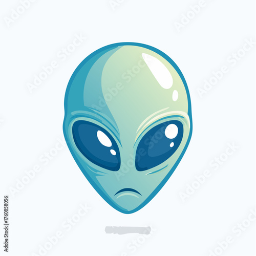 Stylized alien head with a despondent expression in serene gradient colors