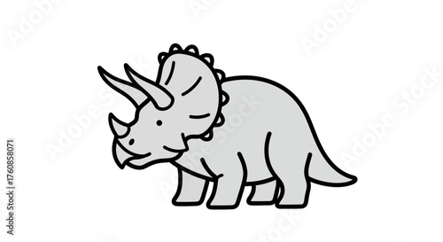 A Cartoon Triceratops Illustration with Bold Outlines and a Simple Aesthetic Design