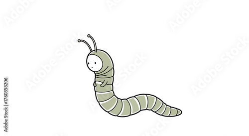 A melancholic caterpillar character with simple lines conveys a sense of introspection and quiet