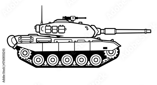 Stylized outline of a military tank, ideal for graphic design and educational resources, creating